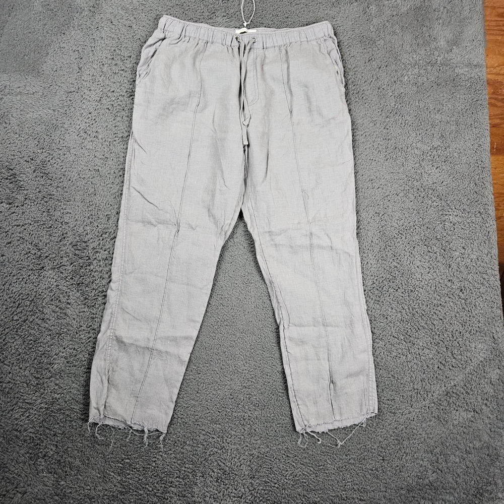 CYNTHIA ROWLEY Gray Linen Drawstring Waist Cropped Pants Size L